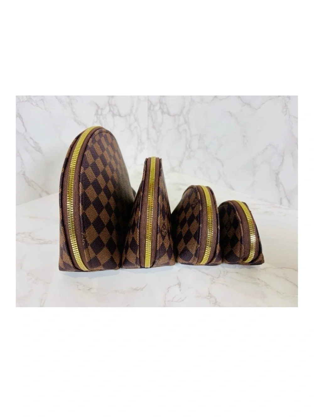 LV fashion style Brown and Dark Brown Checkered Cosmetic Bag Set. Still New